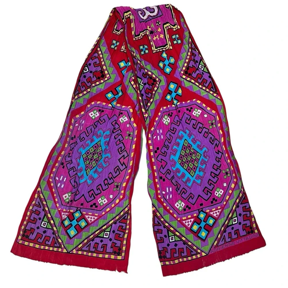 Adrienne Vittadini Silk Scarf Art to Wear Colorful‎ Art-Deco Mod Geometric 52x10